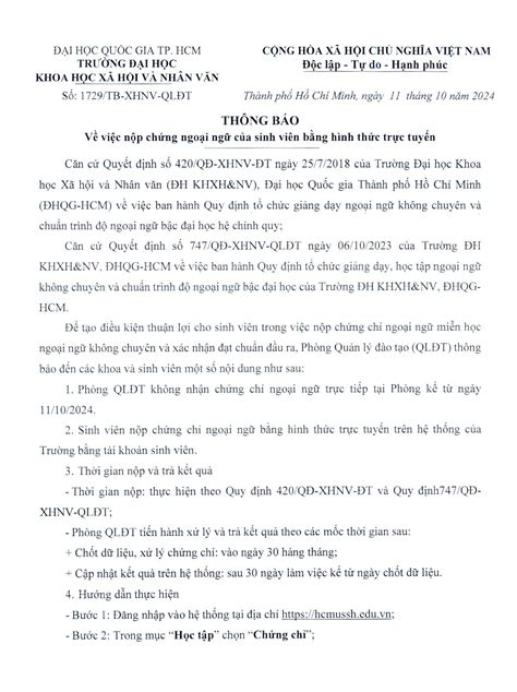 QUY TRÌNH NỘP CHỨNG CHỈ NGOẠI NGỮ .